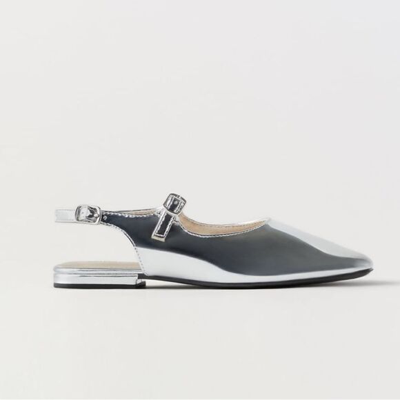ZARA MIRRORED FLAT SLINGBACKS - Picture 1 of 7